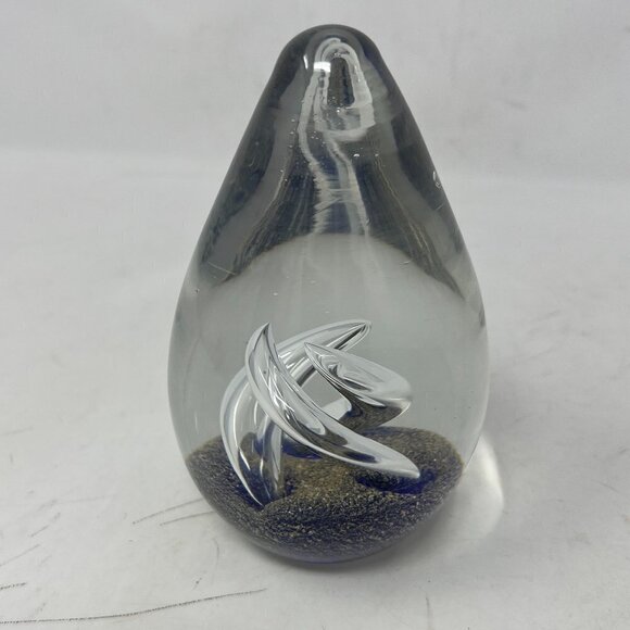 Solid Glass Paper Weight Made Egg Shaped Hand Blown Art Swirl - Picture 2 of 6
